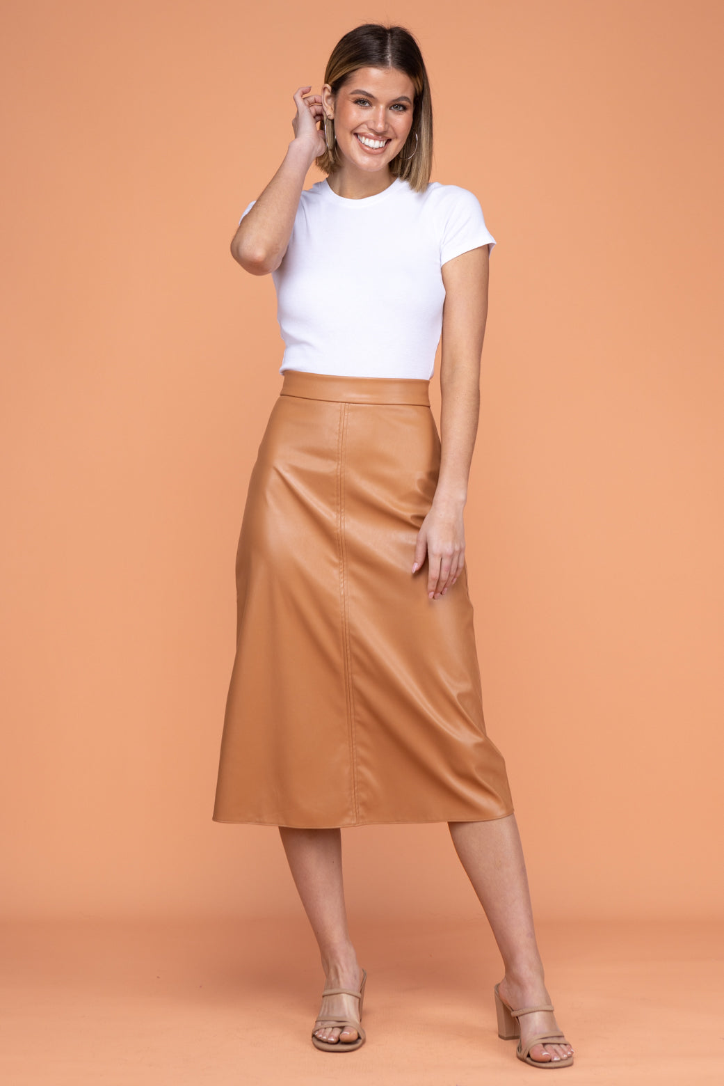 Women's Vegan Leather Midi Skirt, Women's Clearance