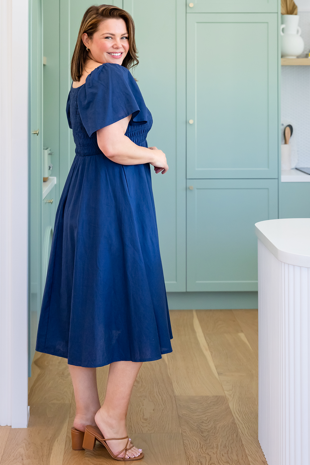 Ailish Shirred Midi Dress Deep Blue