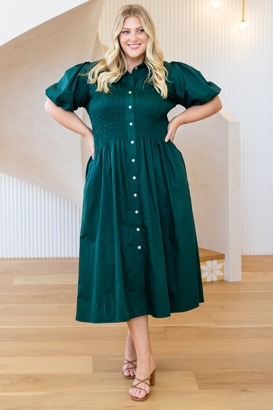 Samantha Midi Dress Dark Emerald