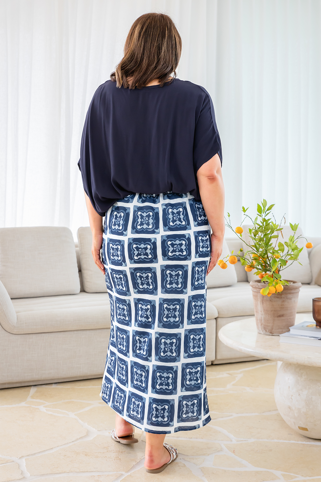 Lyla Bias Skirt Alara Print Navy