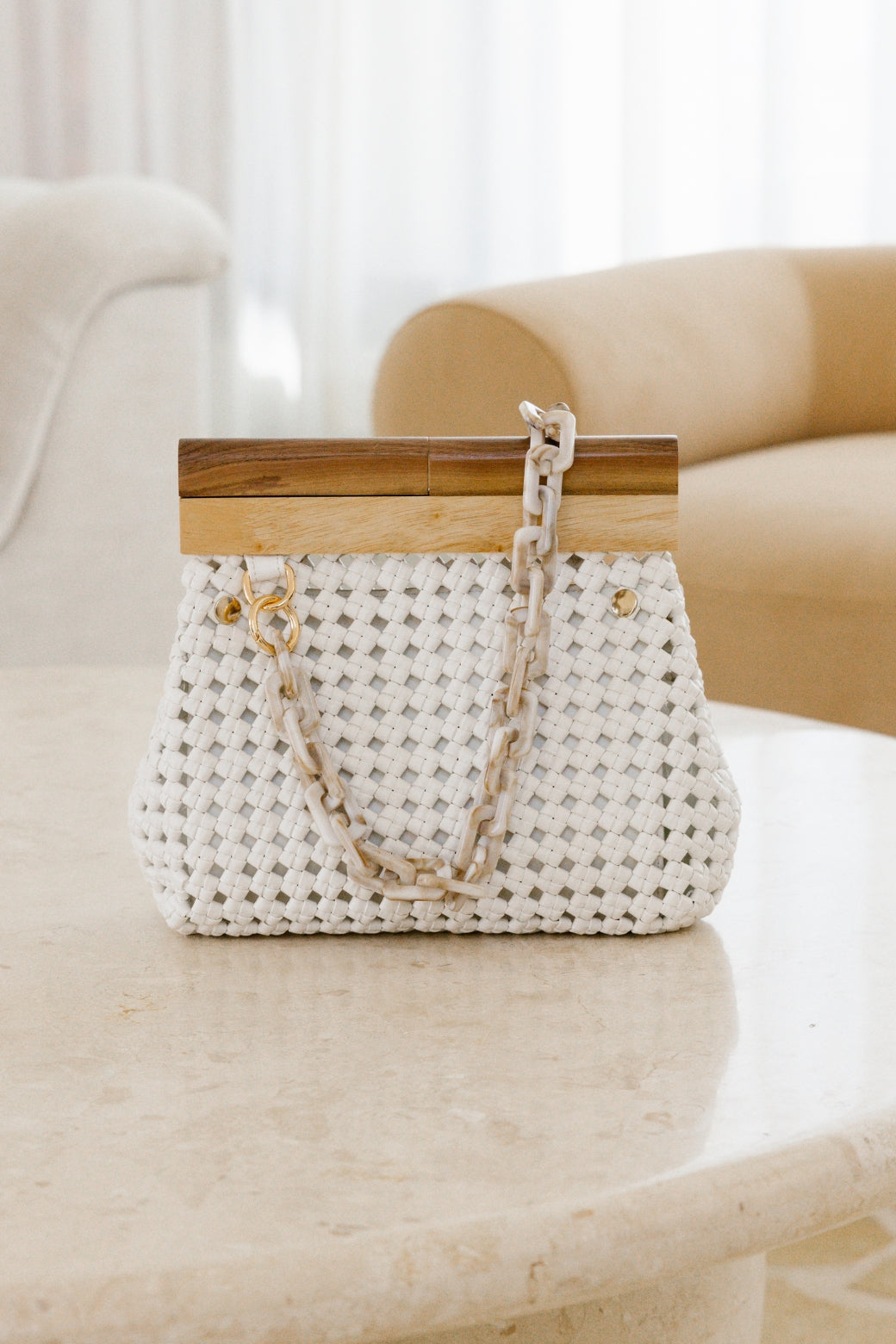 Adorne Emilie Knotted Weave Resin Links Clutch White