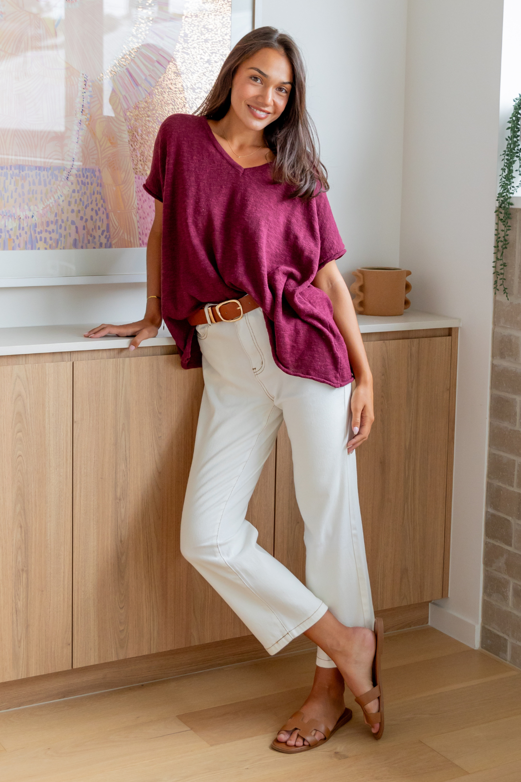 Porter Cotton V-Neck Knit Plum