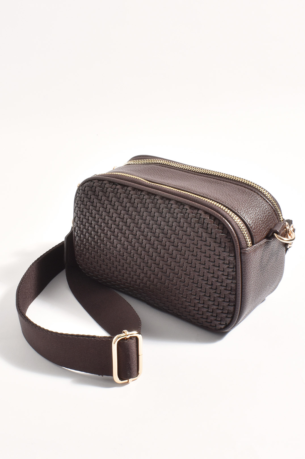 Adorne Percy Weave Crossbody Bag Chocolate