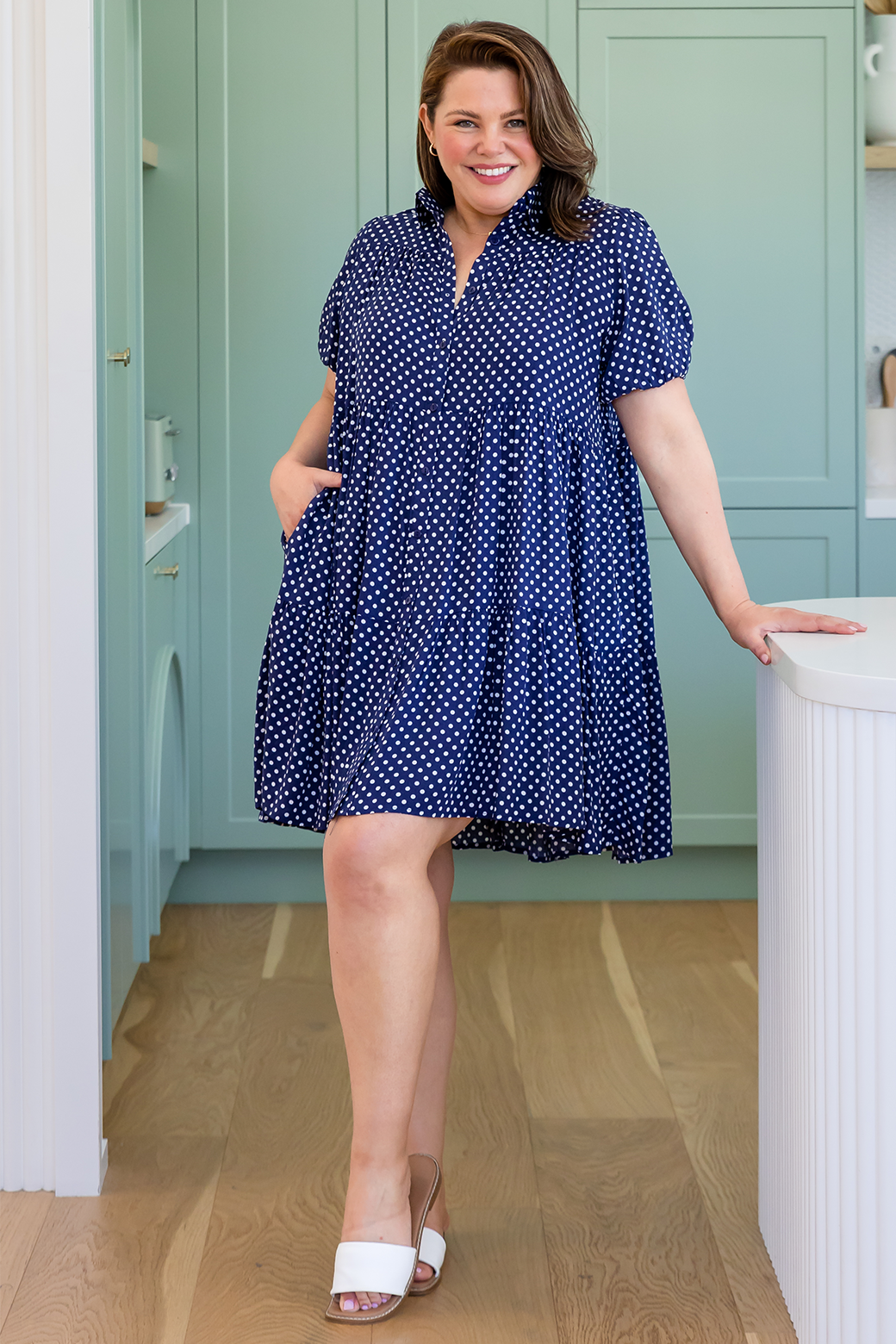 Anderson Dress Navy White Mini Spot