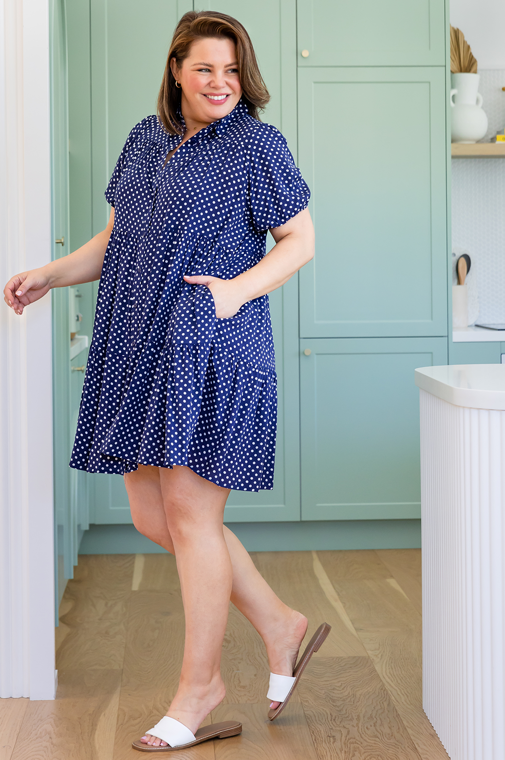 Anderson Dress Navy White Mini Spot