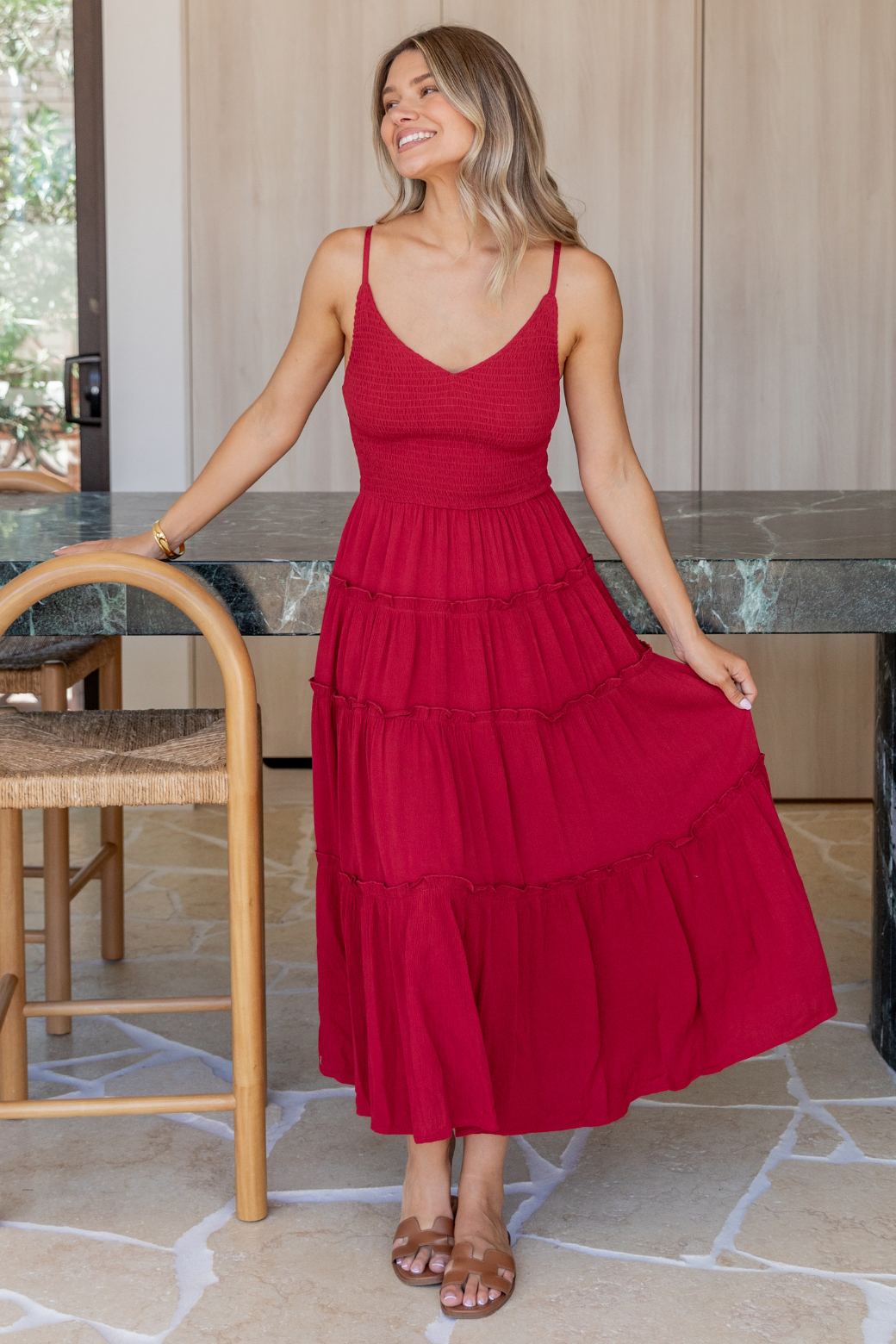 Austen V-Neck Maxi Dress Red