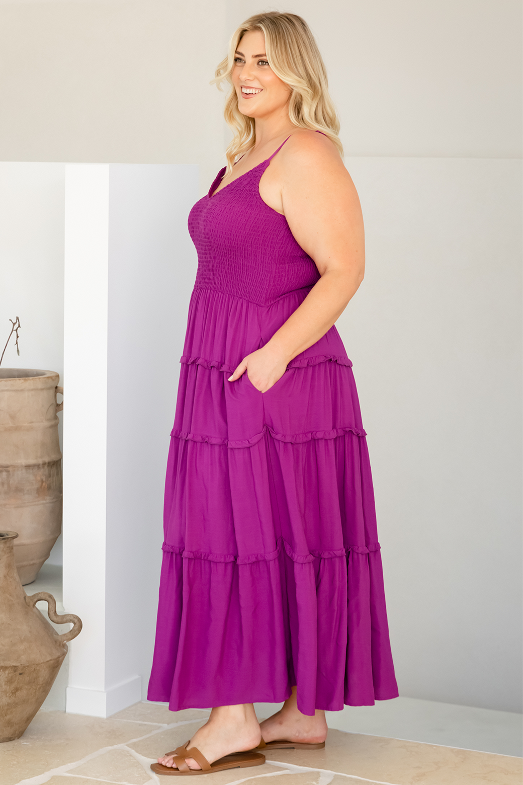 Austen Shirred Maxi Dress Orchid