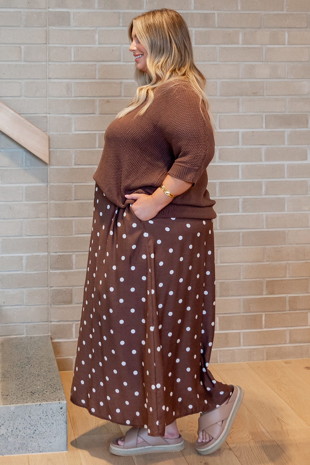 Claudette Maxi Skirt Choc White Spot