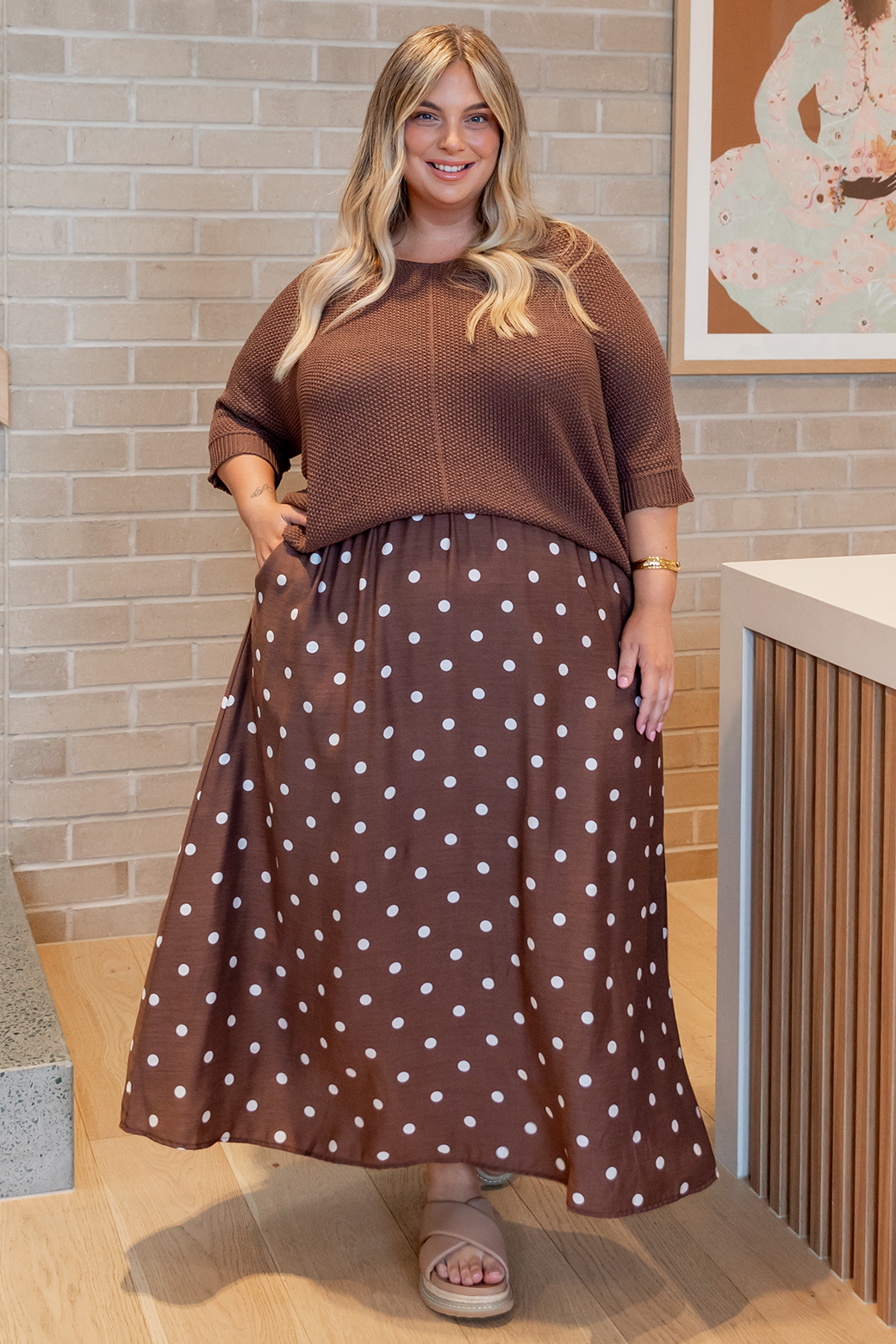 Claudette Maxi Skirt Choc White Spot