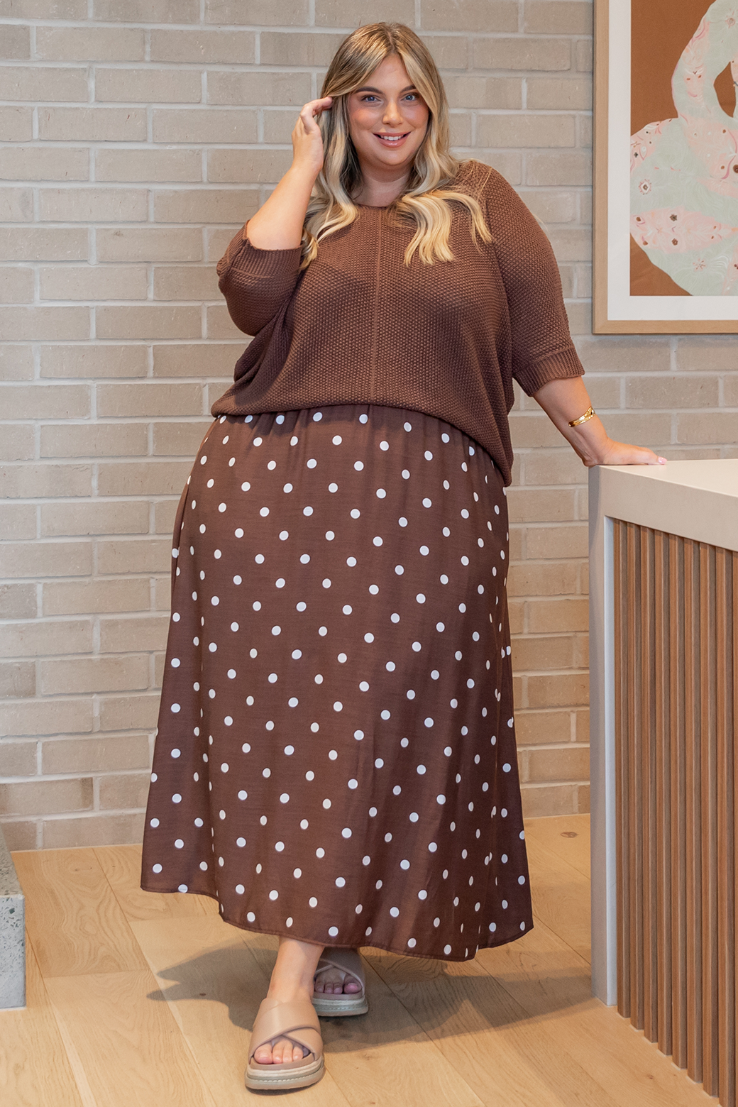 Claudette Maxi Skirt Choc White Spot