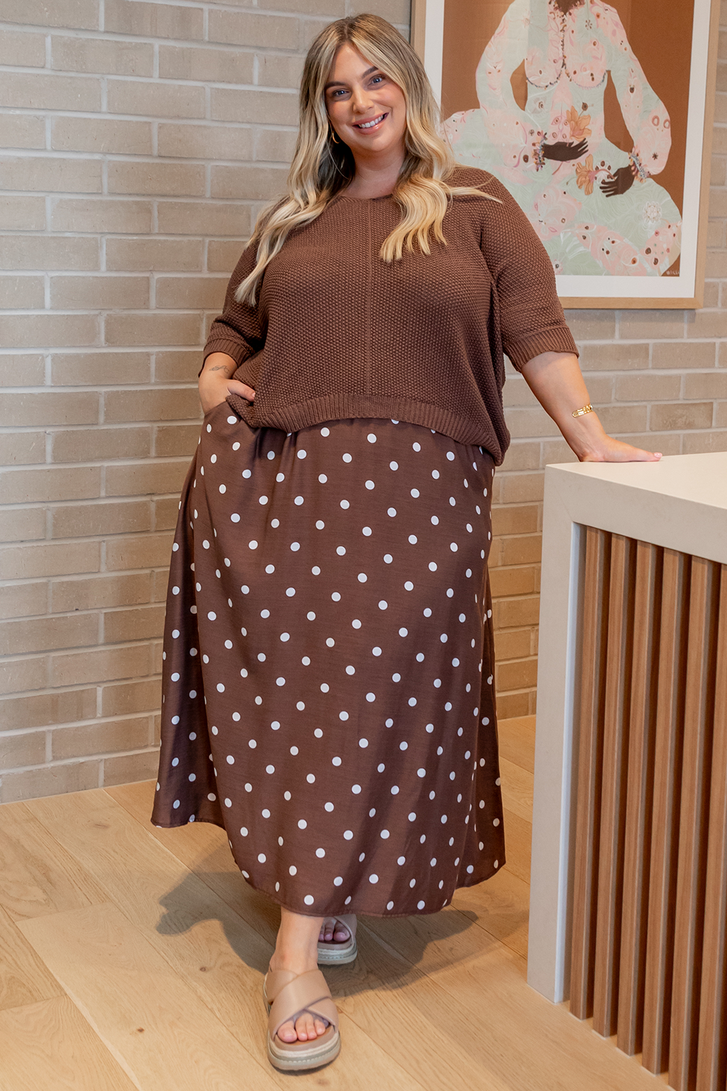 Claudette Maxi Skirt Choc White Spot