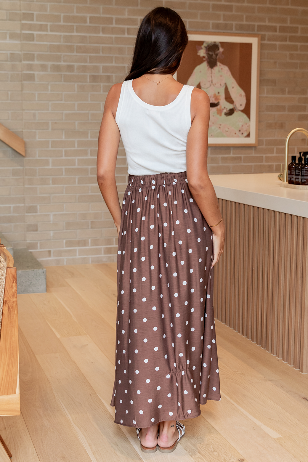 Claudette Maxi Skirt Choc White Spot