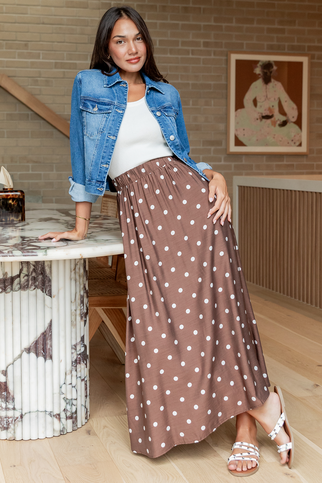 Claudette Maxi Skirt Choc White Spot