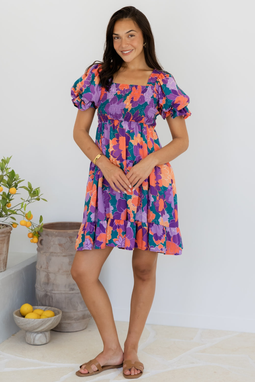 Ellie Shirred Dress Milan Floral Print