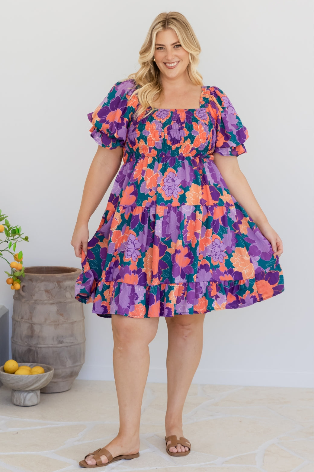 Ellie Shirred Dress Milan Floral Print