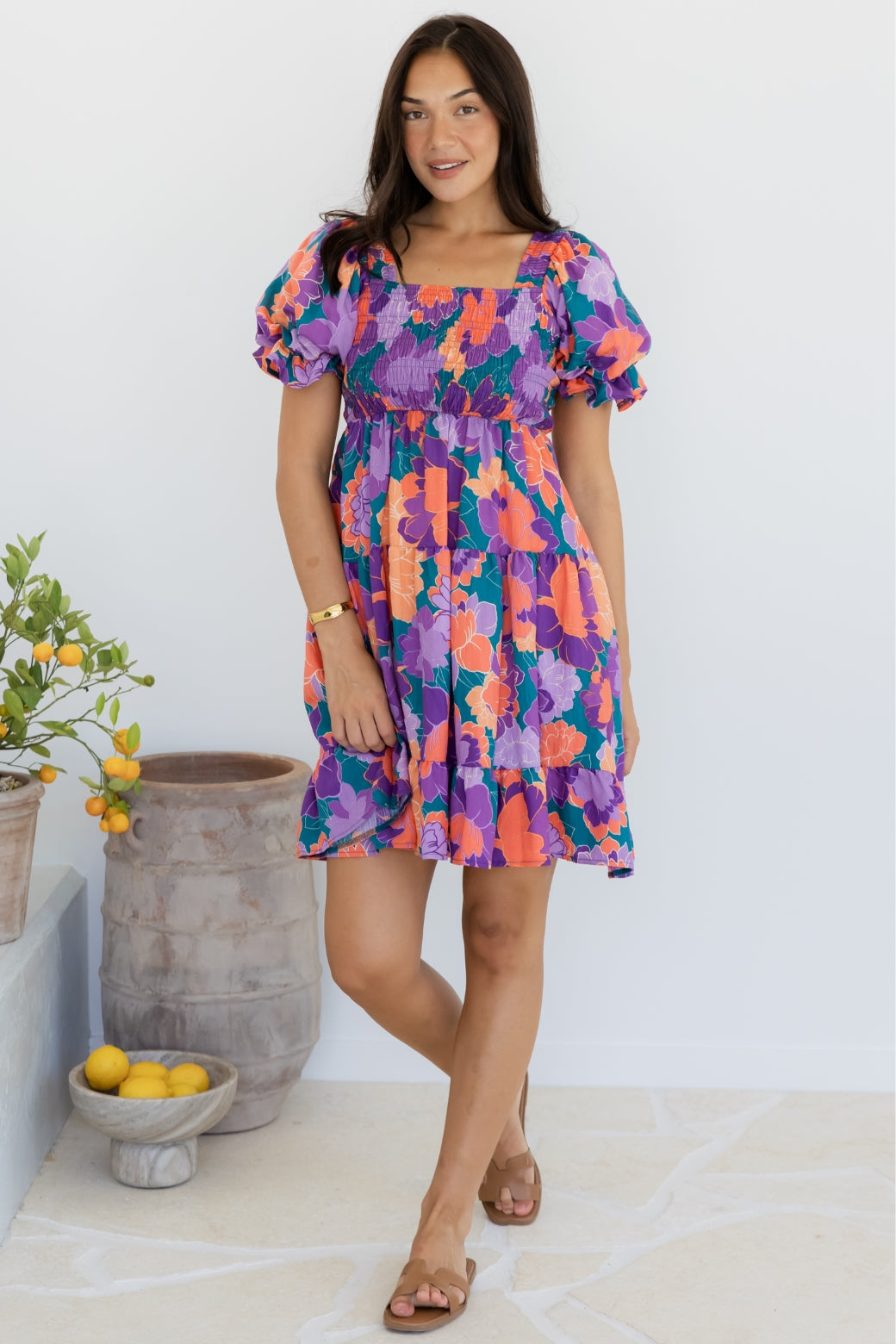 Ellie Shirred Dress Milan Floral Print