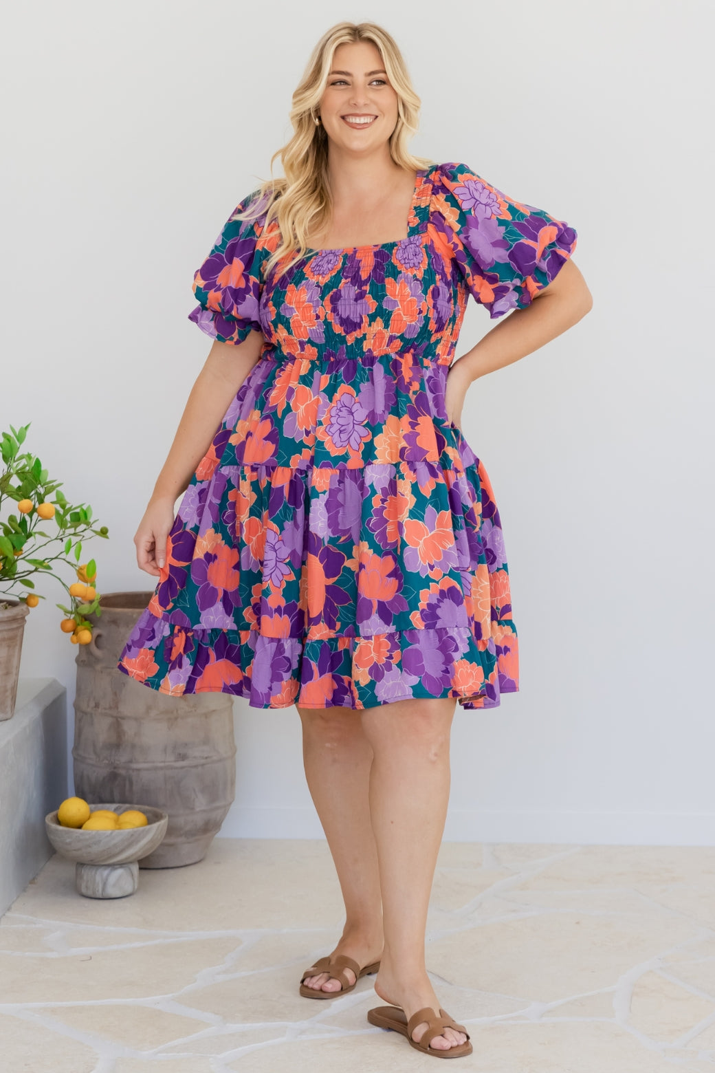 Ellie Shirred Dress Milan Floral Print