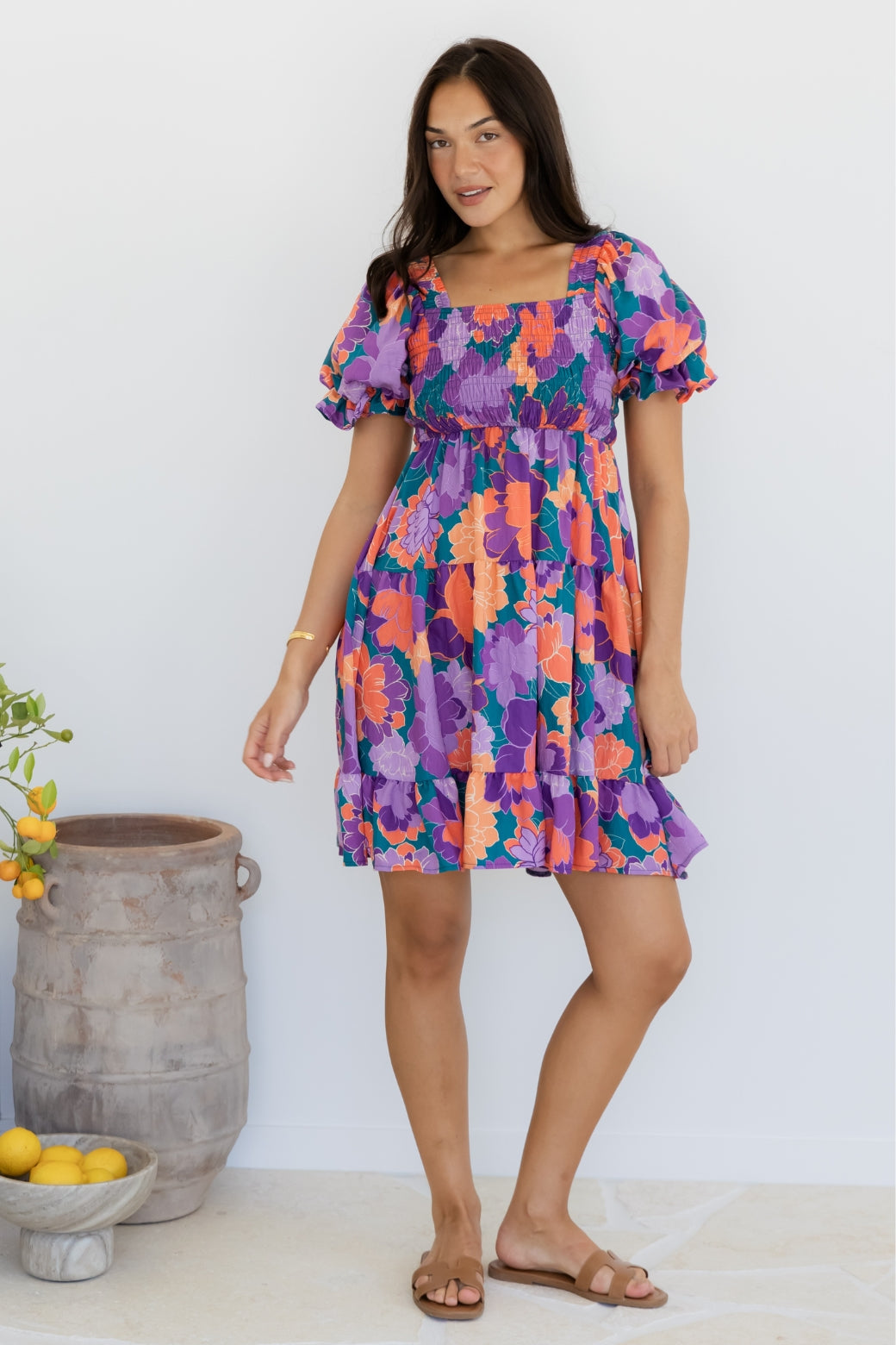 Ellie Shirred Dress Milan Floral Print