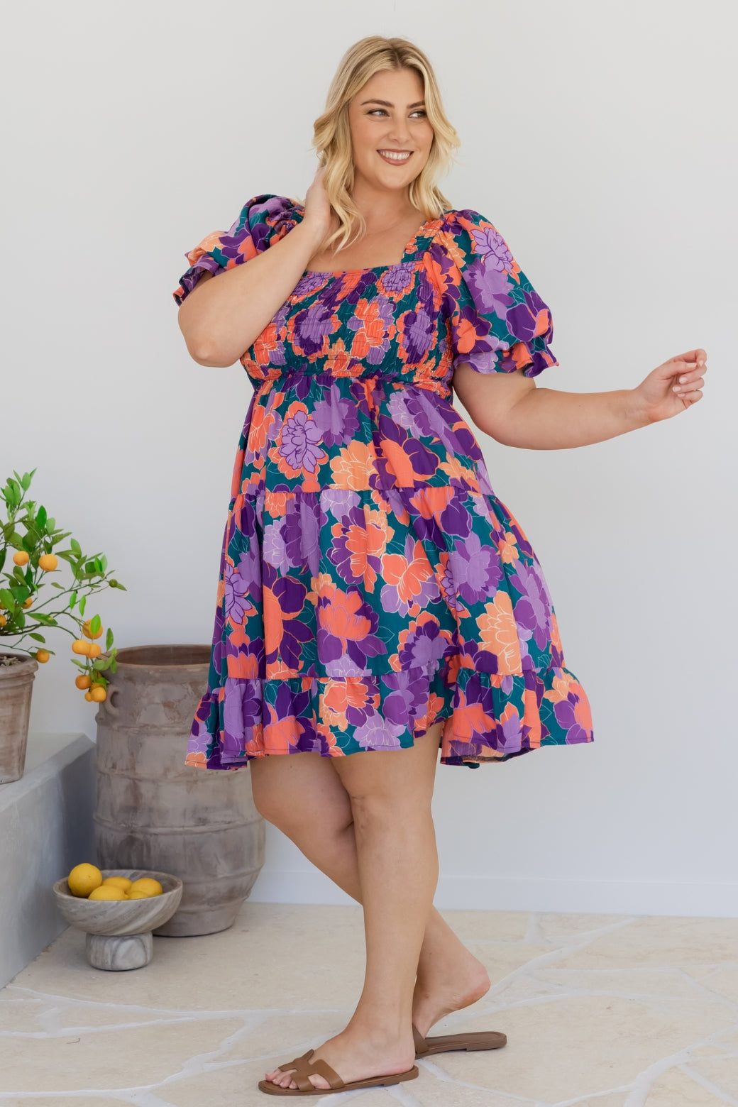 Ellie Shirred Dress Milan Floral Print