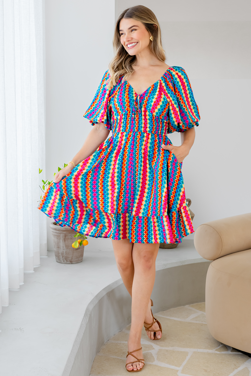 Elodie Dress Bright Geo Print