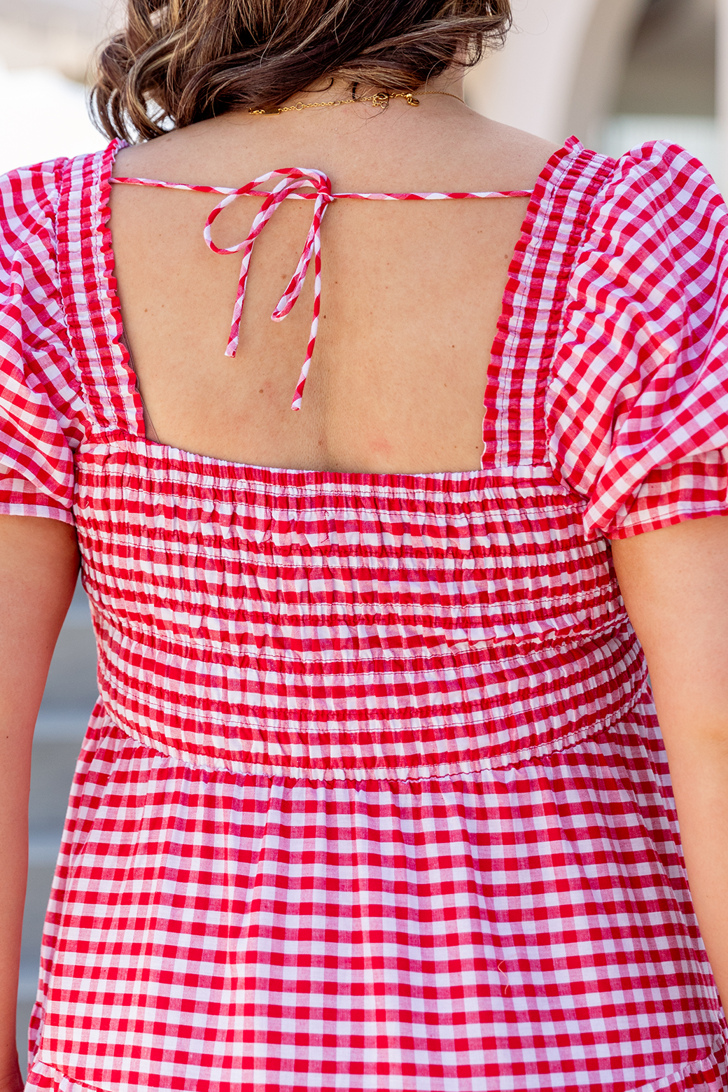 Farrah Puff Sleeve Midi Dress Red Gingham