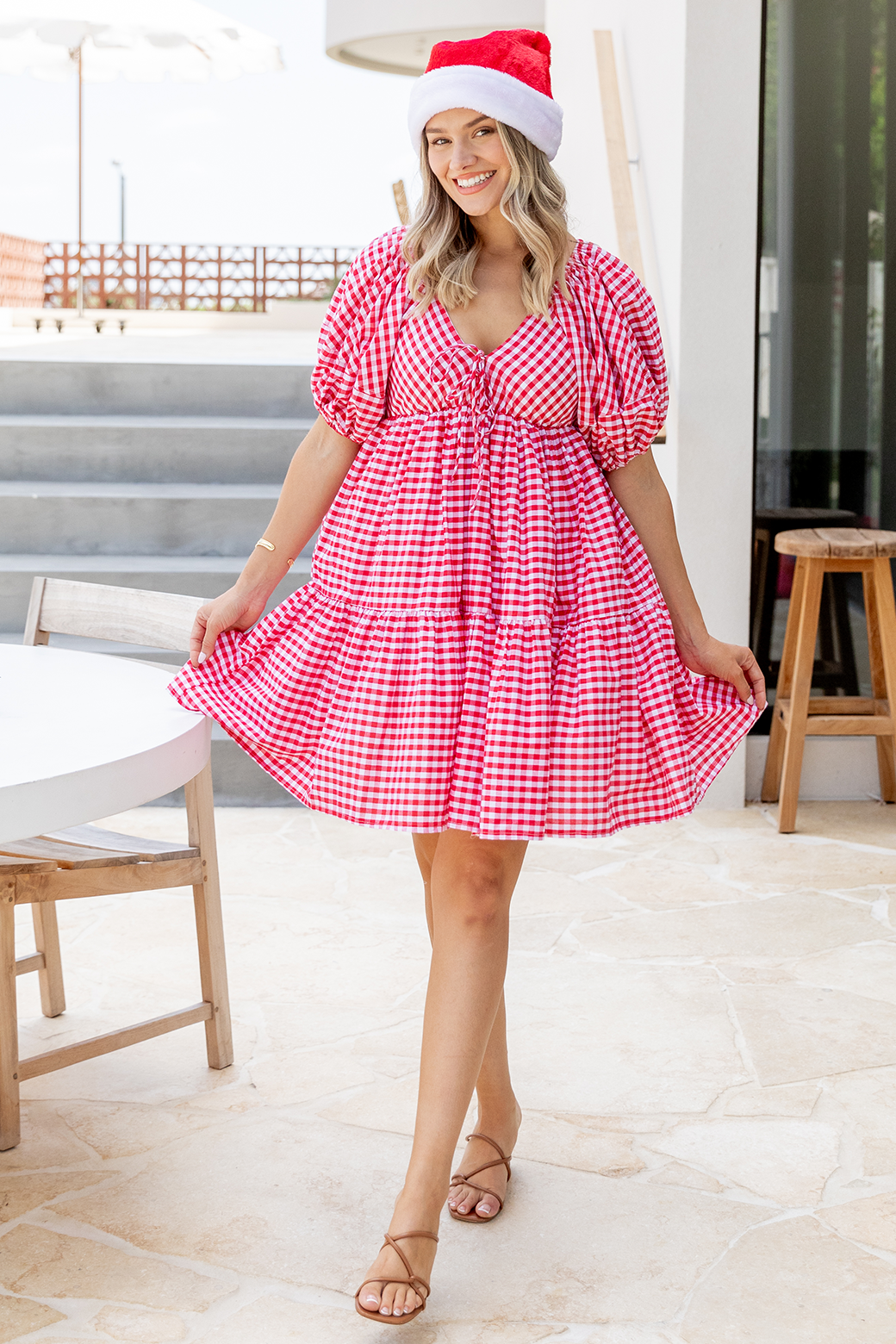 Felicity Puff Sleeve Dress Red Gingham