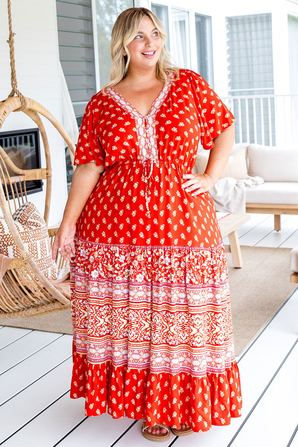 Joelle Maxi Dress Wildflower Print Red Orange Sherbet Orange