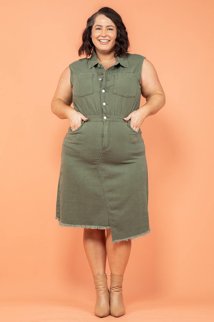 Olive green best sale denim dress