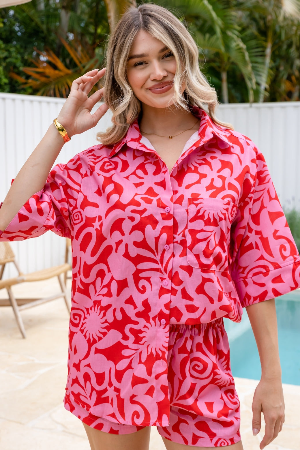 Kos Shirt Solstice Print Red Pink