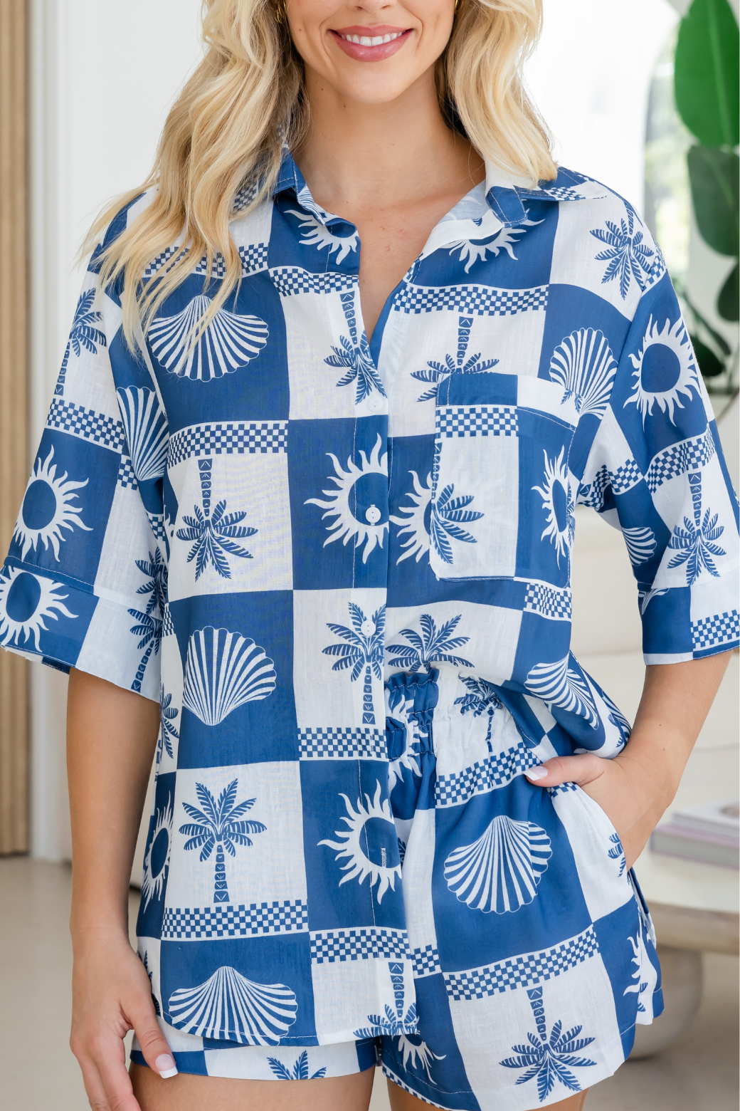 Kos Shirt Vacay Print Atlantis Blue