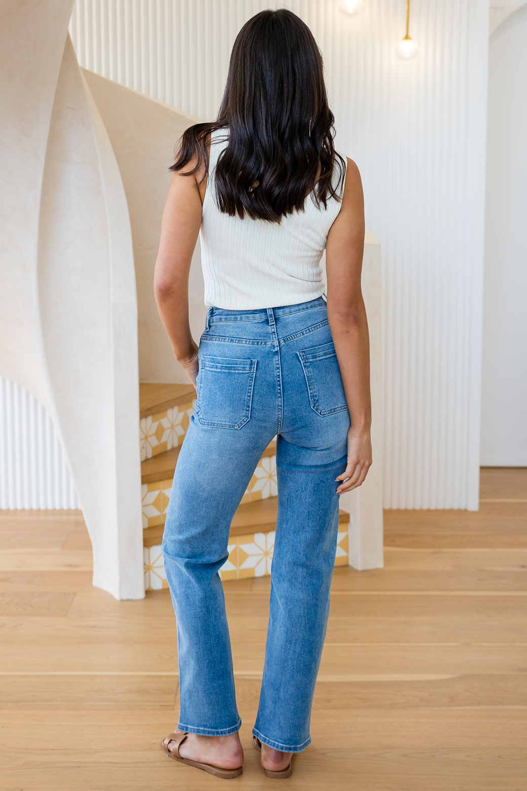 Lucy Stretch Straight Jeans Washed Blue