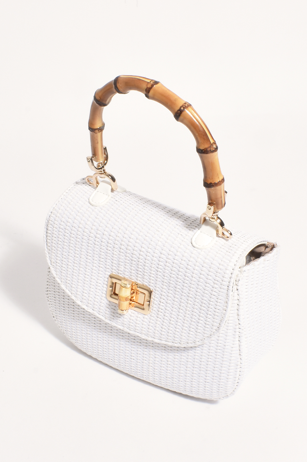 Adorne Marissa Woven Bamboo Curved Mini Bag White