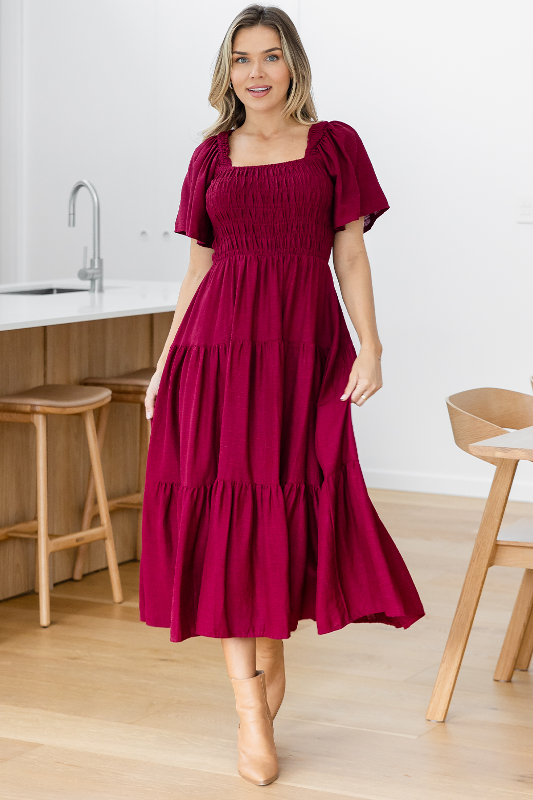 Monique Midi Dress Wine