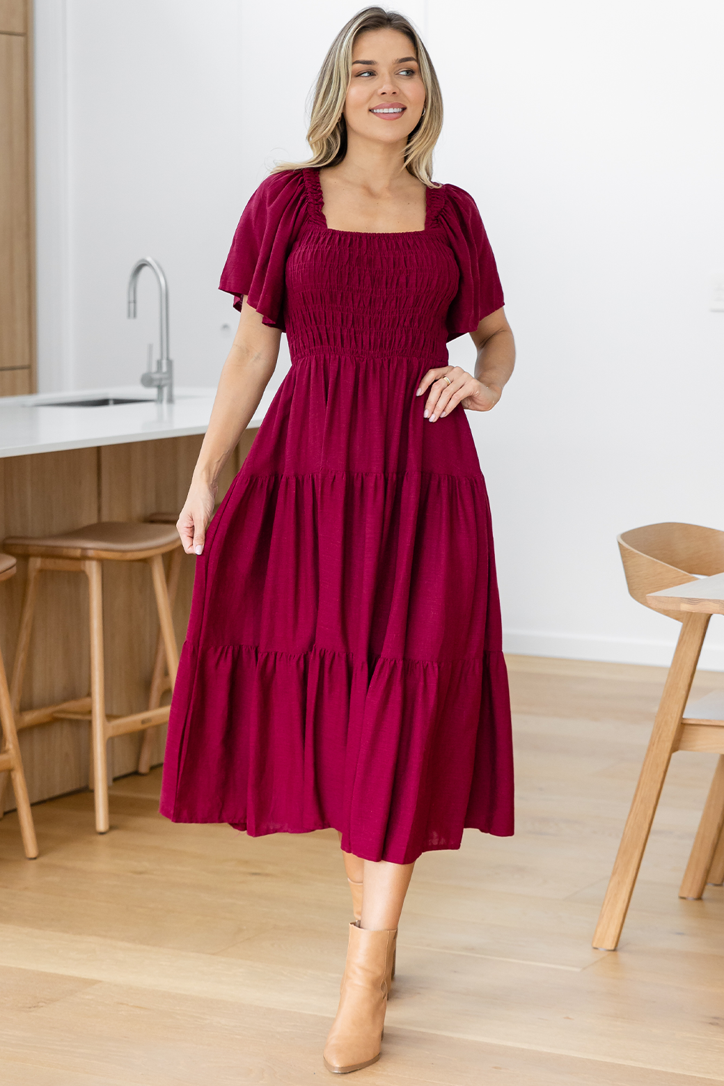 Monique Midi Dress Wine