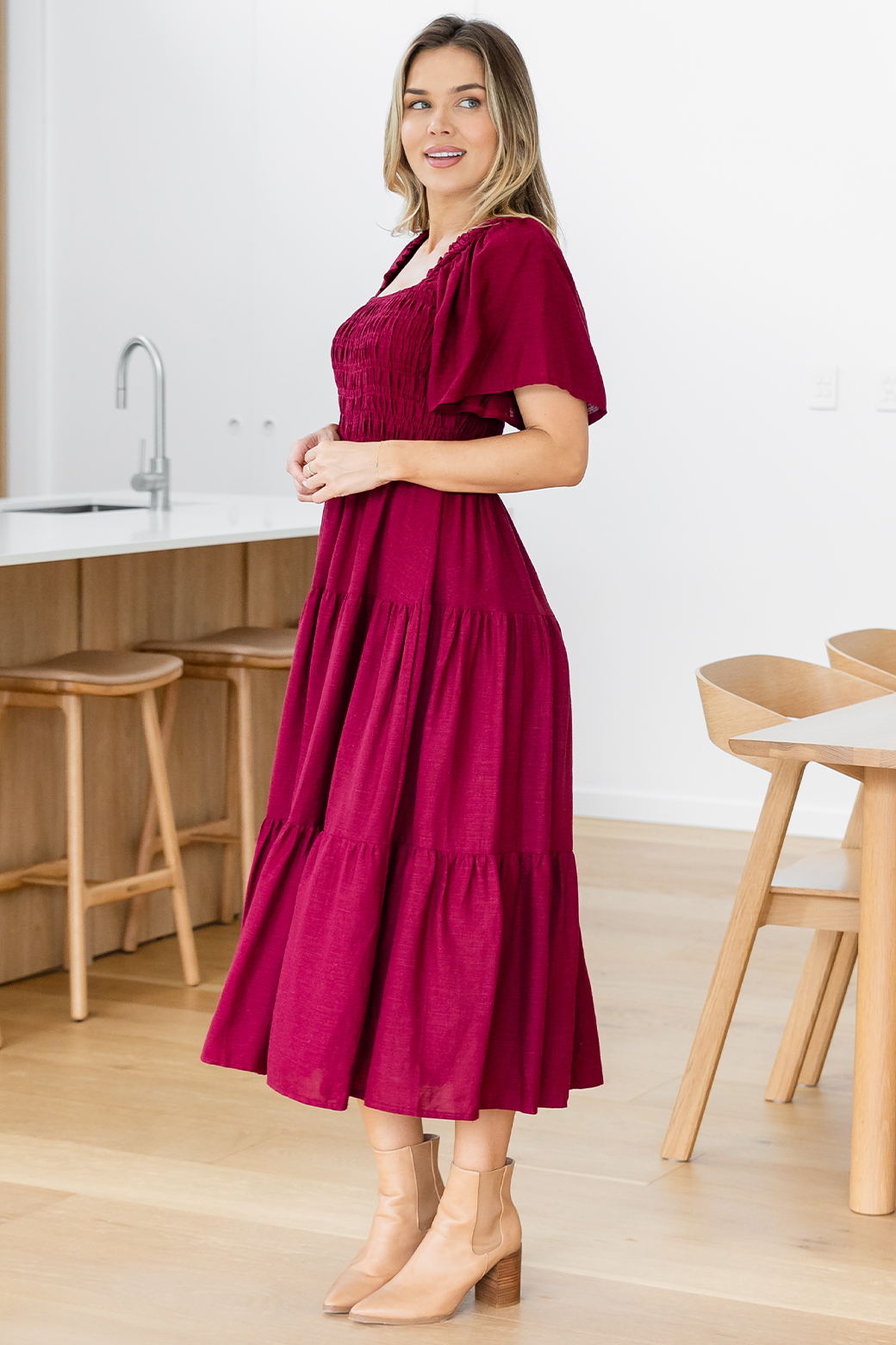 Monique Midi Dress Wine