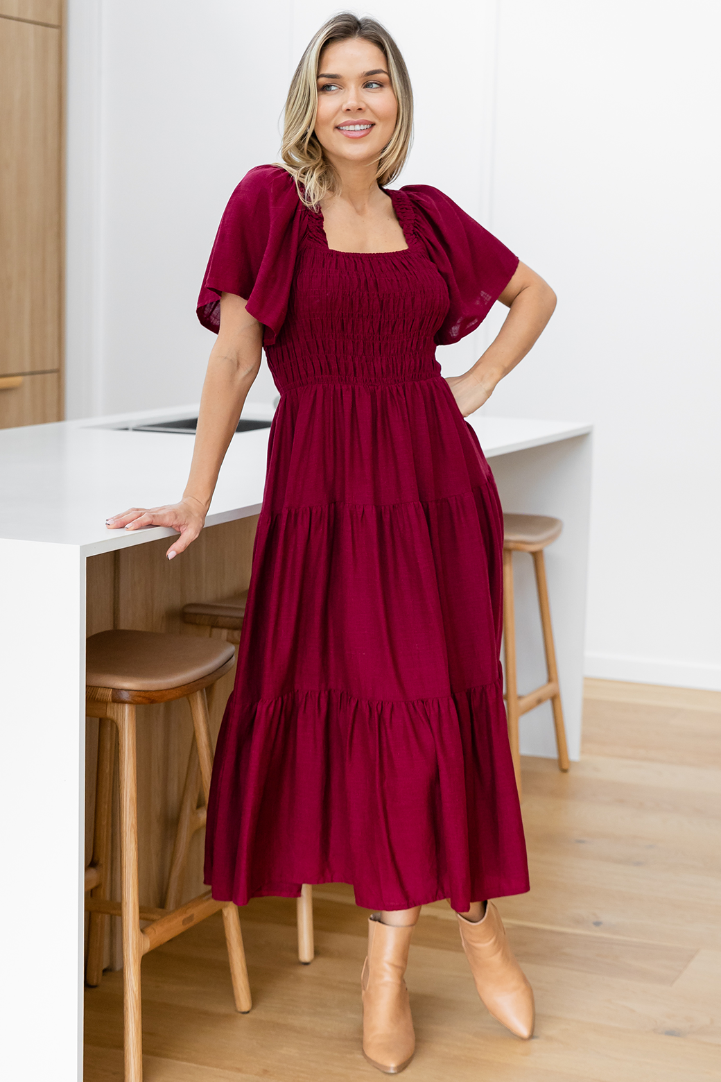 Monique Midi Dress Wine