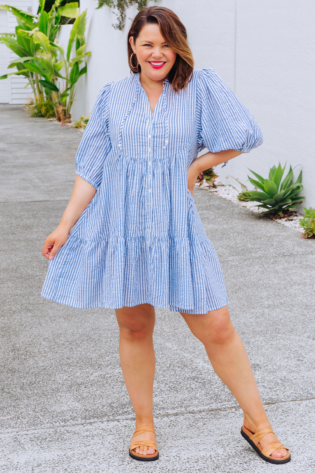 Paige Dress Mid Blue Stripe