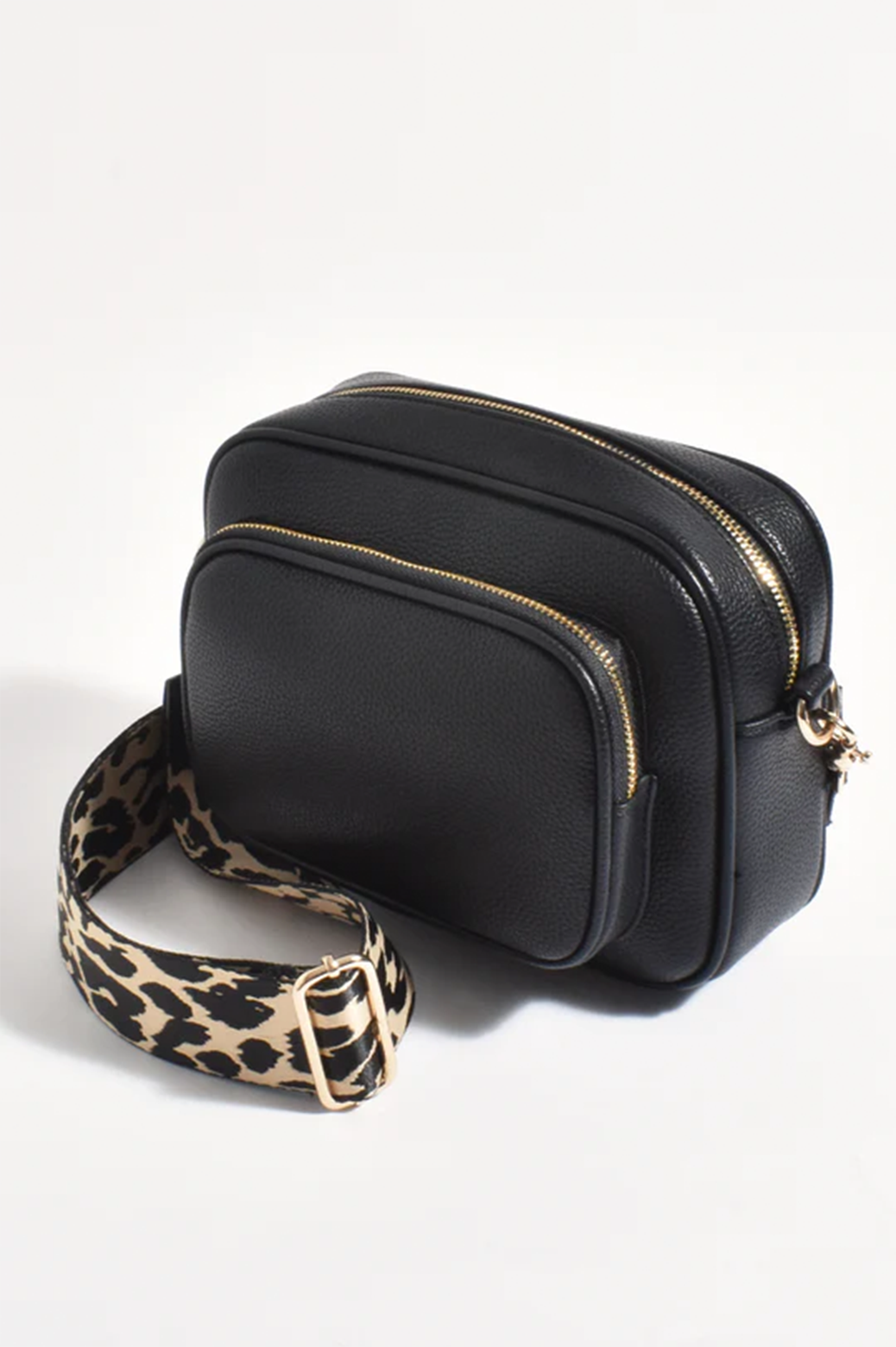 Adorne Pepper Leopard Webbing Pocket Crossbody Bag Black