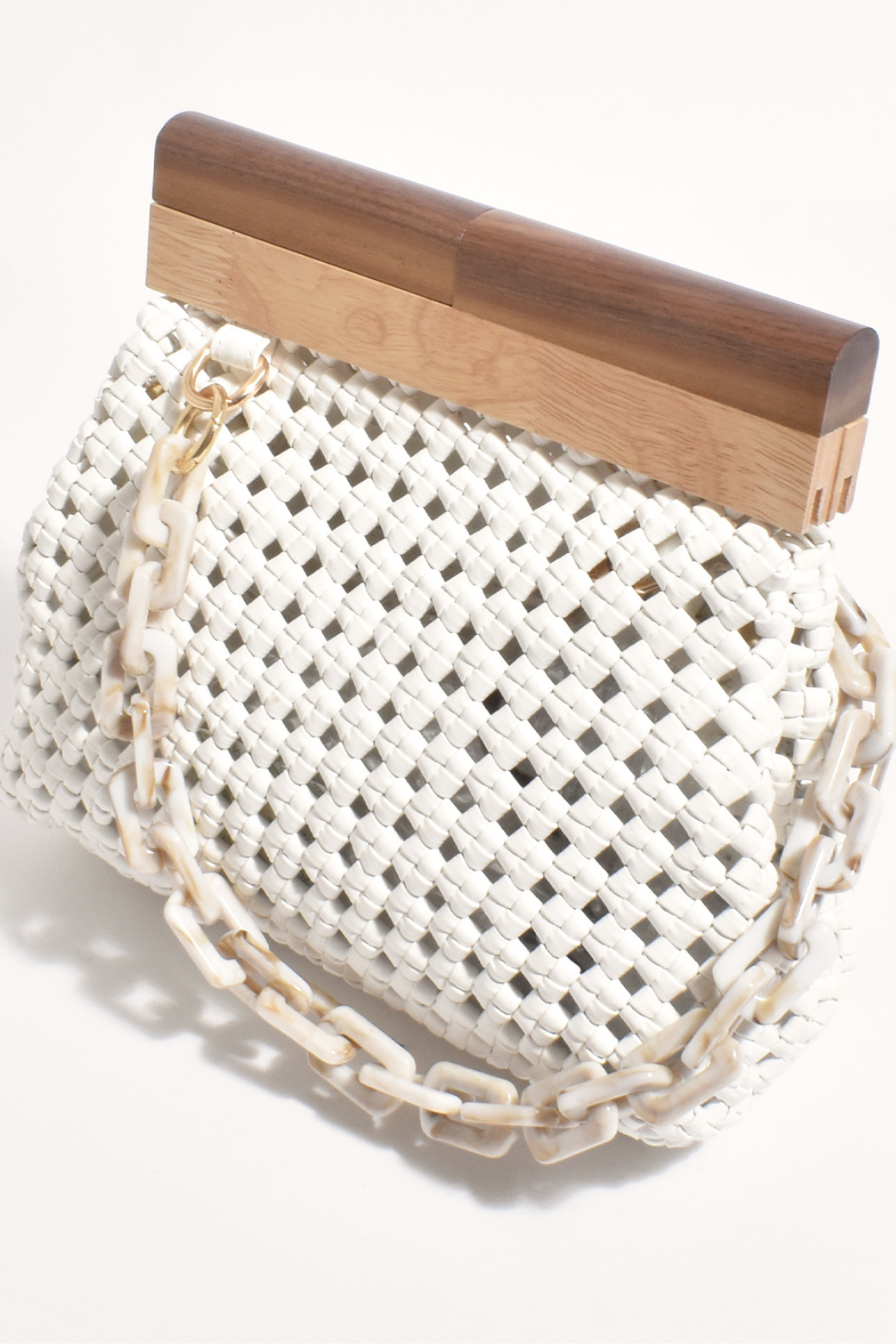 Adorne Emilie Knotted Weave Resin Links Clutch White