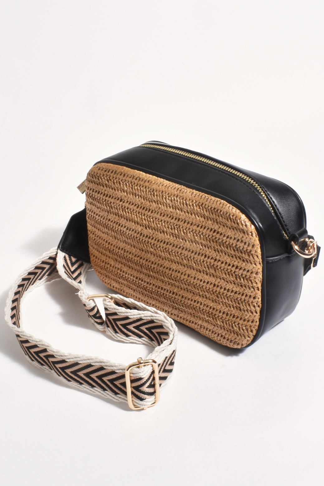 Adorne Hazel Woven Webbing Cross Body Bag Black