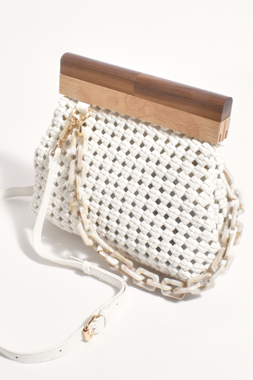 Adorne Emilie Knotted Weave Resin Links Clutch White