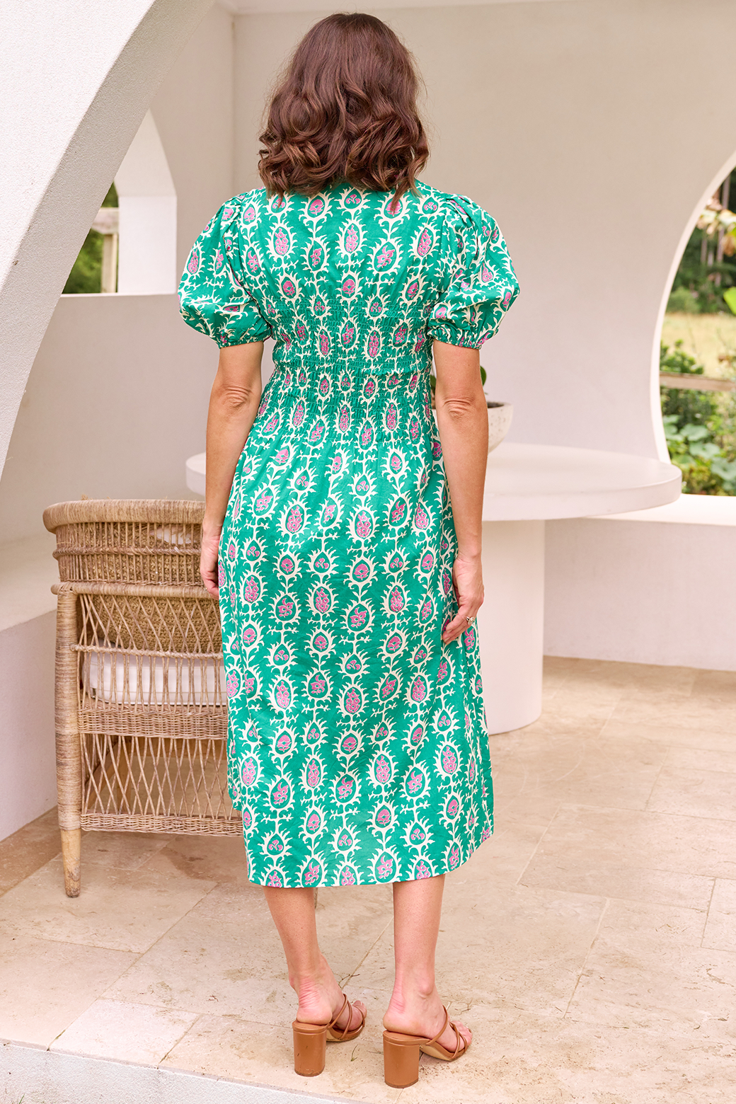 Samantha Midi Dress Frame Print Emerald