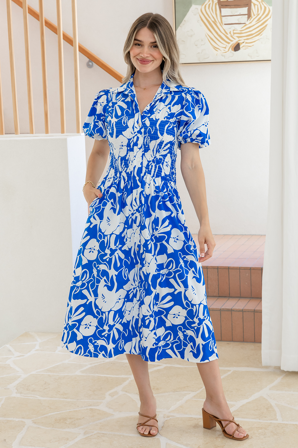 Samantha Midi Dress Symi Print Mediterranean Blue