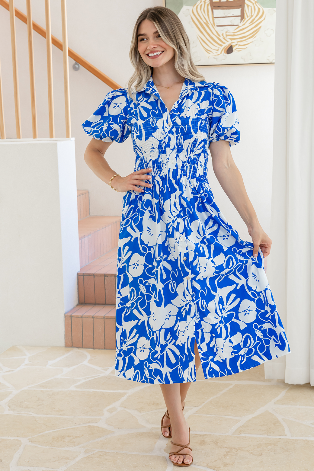 Samantha Midi Dress Symi Print Mediterranean Blue