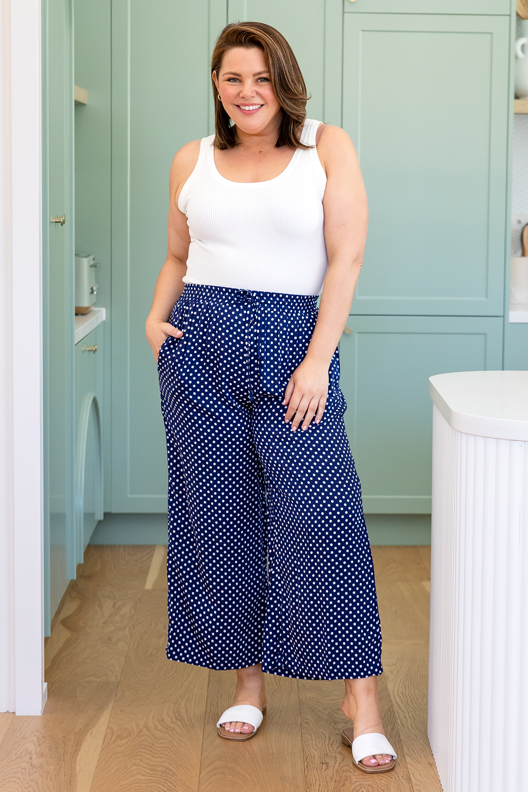 Sammy Crop Pants Navy White Mini Spot