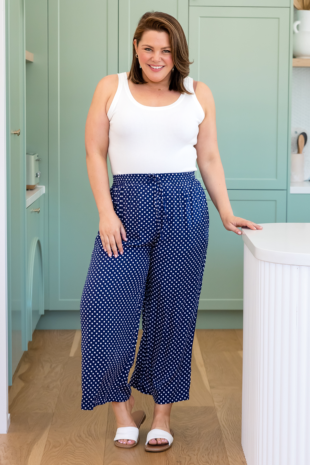 Sammy Crop Pants Navy White Mini Spot