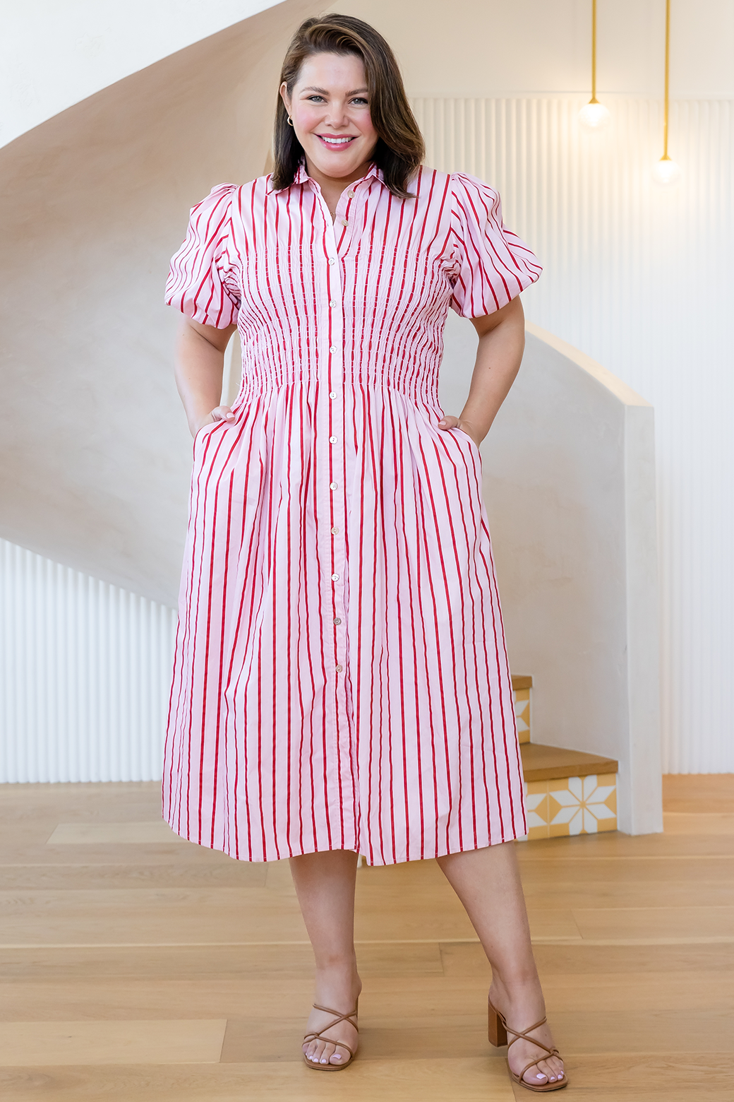 Share The Dignity Samantha Midi Dress Red Stripe