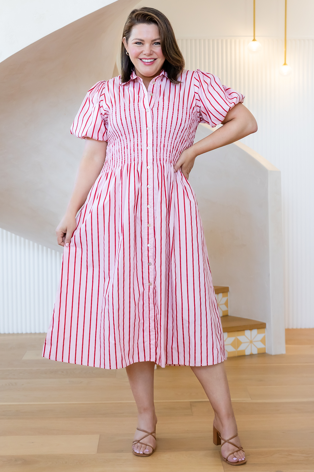 Share The Dignity Samantha Midi Dress Red Stripe