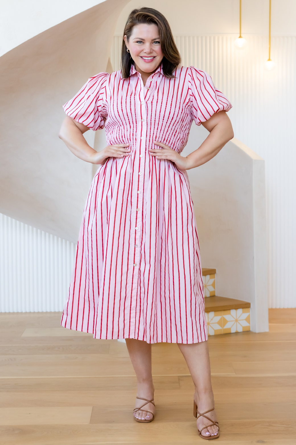 Share The Dignity Samantha Midi Dress Red Stripe