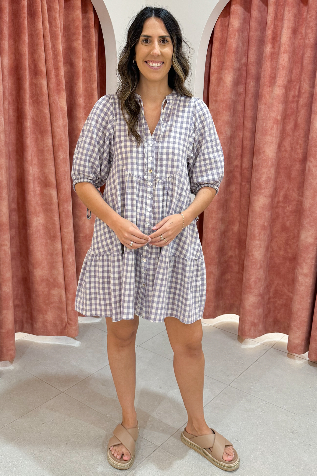 Taylah Dress Heather Grape Gingham